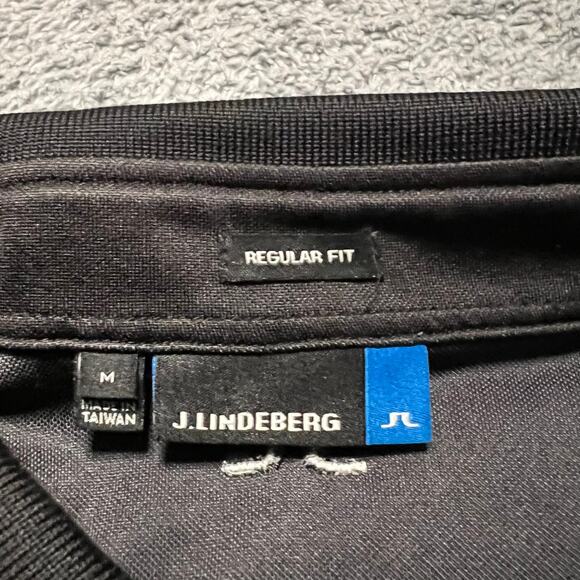 J.Lindeberg Polo Shirt Mens Medium Ace Regular Fit TX Jacquard Black Gray Golf - Picture 7 of 8